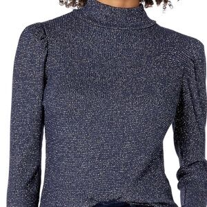 Rachel Pally Ada Ribbed Metallic Blue Silver Sweater With Shoulder Pads - Size S